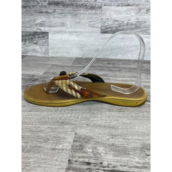 Sperry Womens Size 7M Brown Canvas & Leather Thong Flip-Flops Casual Sandals - Picture 6 of 8